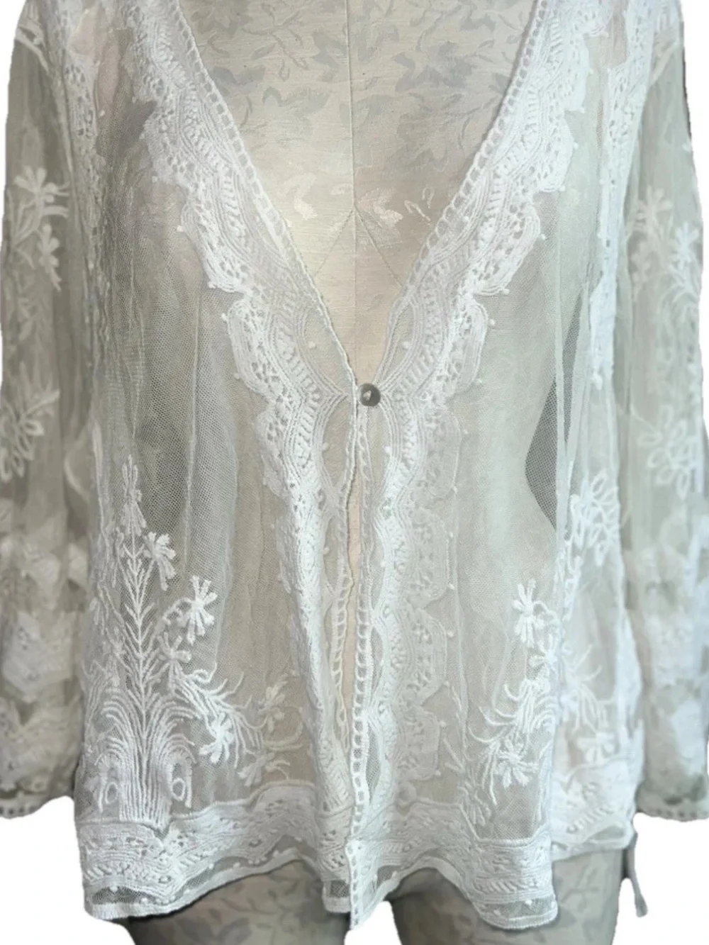 Chris McLaughlin NWT White Sheer Lace Embroidered Shrug Cardigan 3X - Picture 7 of 16